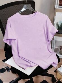 Cartoon Spider Print Round Neck T-Shirt, Casual Soft Top For Summer - Purple - View 4