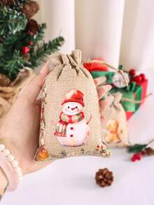 6 pezzi Borse regalo in juta con motivi natalizi ad acquerello, con laccetti, con disegni misti di Babbo Natale, Schiaccianoci e soldato, borse in lino riutilizzabili per feste, ideali per confezioni regalo, baby shower, decorazioni natalizie per la casa 2025, borse multiuso per regali Capodanno 2026