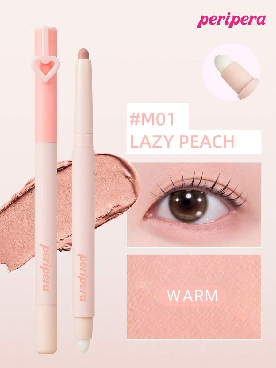 Peripera K-Beauty MOOD IN SHADE 眼影棒,附暈染刷頭,單色眼影筆,可用於眼影、下眼線與眼袋,高光亮澤閃粉提亮筆,柔和自然暈染,輕盈順滑,日常妝容 - #M01 LAZY PEACH - 查看 1