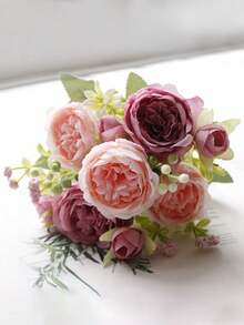 1pc Artificial Mixed Flower Bouquet With Rose, Hydrangea, Peony, Ideal For Valentine's Day Gift, Wedding, Birthday Party, Home Decor, Maintenance-Free Preserved Flowers