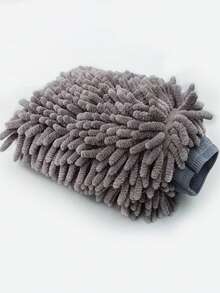 1pc Gray Chenille Car Wash Glove, Dirt-Resistant Cleaning Glove, Absorbent Microfiber Drying Glove, Large Double-Sided Car Wash Glove, Household Coral Fleece Wiping Supplies - Grey - View 3