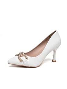 Black Pointed Toe Stiletto High Heels, Versatile - White - View 5