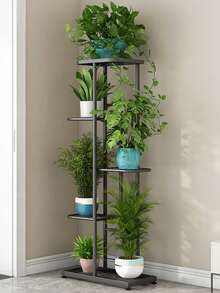 1pc Iron Flower Stand, Black/White Minimalist Style Plant Rack, Suitable For Living Room, Balcony Decor, 4-8 Tier Multi-Layer Storage Shelf, Multifunctional Display Rack - Black - View 4