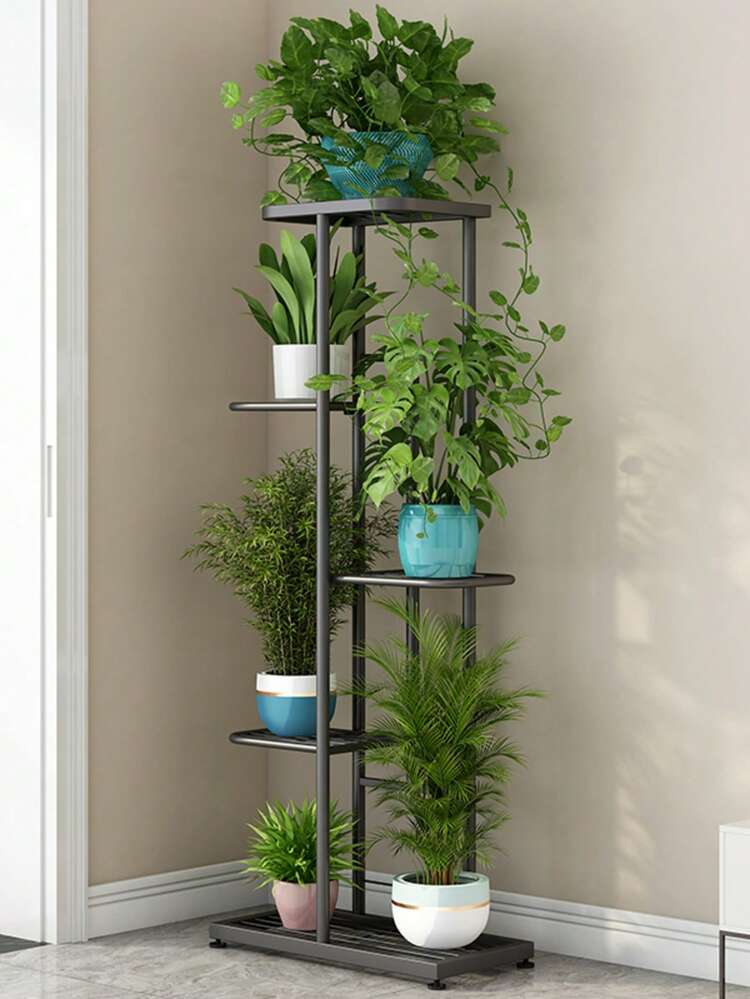 1pc Iron Flower Stand, Black/White Minimalist Style Plant Rack, Suitable For Living Room, Balcony Decor, 4-8 Tier Multi-Layer Storage Shelf, Multifunctional Display Rack - Black - View 3