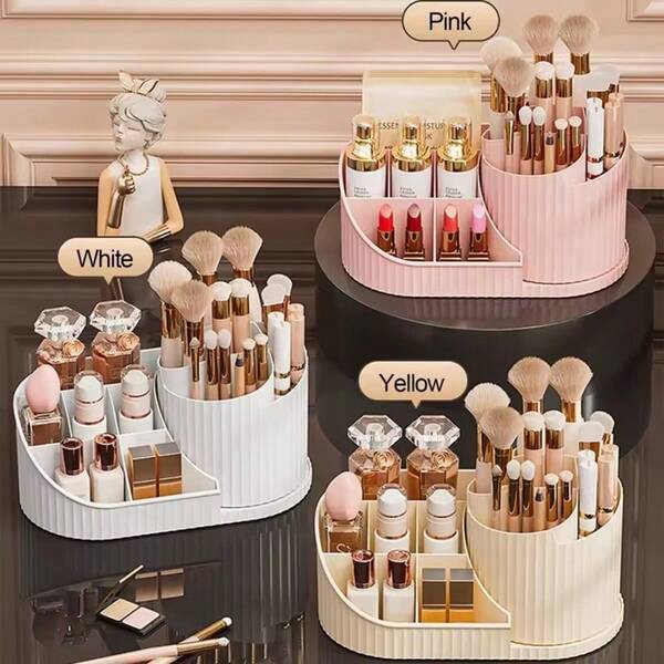 旋转化妆品收纳盒，大容量化妆品展示盒，可轻松容纳所有化妆品，至少 20 支化妆刷/眼线笔、10 支口红、8 支护肤品，适合毕业季和返校季