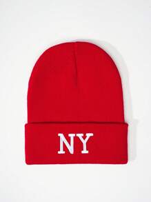 1 Peça Gorro de Malha Bordado NY, Boné Casual Ajustável com Proteção Solar para Outdoor, Adequado para Meninos e Meninas, Primavera/Outono, Viagem, Praia, Férias