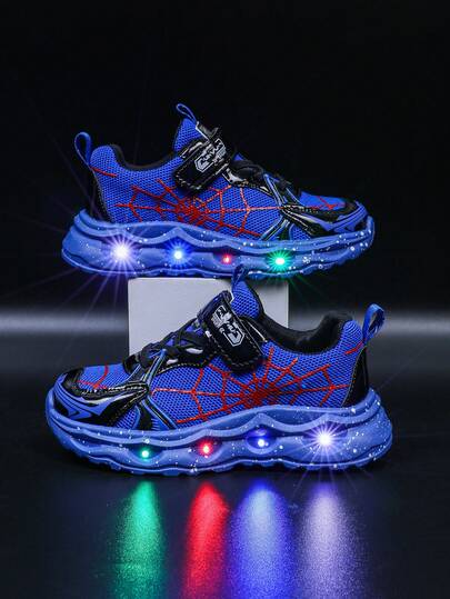 LED Luminous Spider Web Breathable Sports Shoes, Suitable For Boys And Girls - Casual, Shock-Absorbing, All-Season Non-Slip Outdoor Running And Walking Shoes