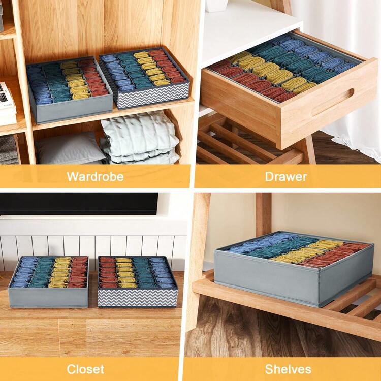 1pc Foldable Drawer Organizer Divider, Fabric Storage Box For Clothes, Underwear, Bras, Ties, Accessories, Socks - Grey - View 7