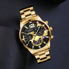 4pcs Set: Men's Fashion Date Quartz Watch, Pendant Necklace, Ring, And Bracelet - Ideal Gift For Him - 4 chiếc Vàng - Xem 2