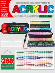 GuangNa Set de 288 colores de marcadores de pintura acrílica - Tinta líquida profesional opaca de secado rápido a base de agua para pintura en lienzo, decoración de rocas, diseño de telas, arte en madera, vidrio y cerámica | Suministros premium para artistas y manualidades con estuche, regalos de vuelta al colegio para niños y niñas - Multicolor - Ver 3