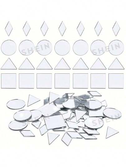 OUTANA 100 piezas de espejo artesanal que contiene triángulos, cuadrados, redondos, rhinestones, lágrimas, corazones y otras formas para decoración del hogar, adecuado para la creación de mosaicos DIY, se puede pegar en murales, adornos, decoración de habitaciones. También se puede decorar una bola de discoteca, iluminando la atmósfera de la fiesta, decoración de paredes, pero también se puede usar para la cocina, la decoración de la sala de estar.