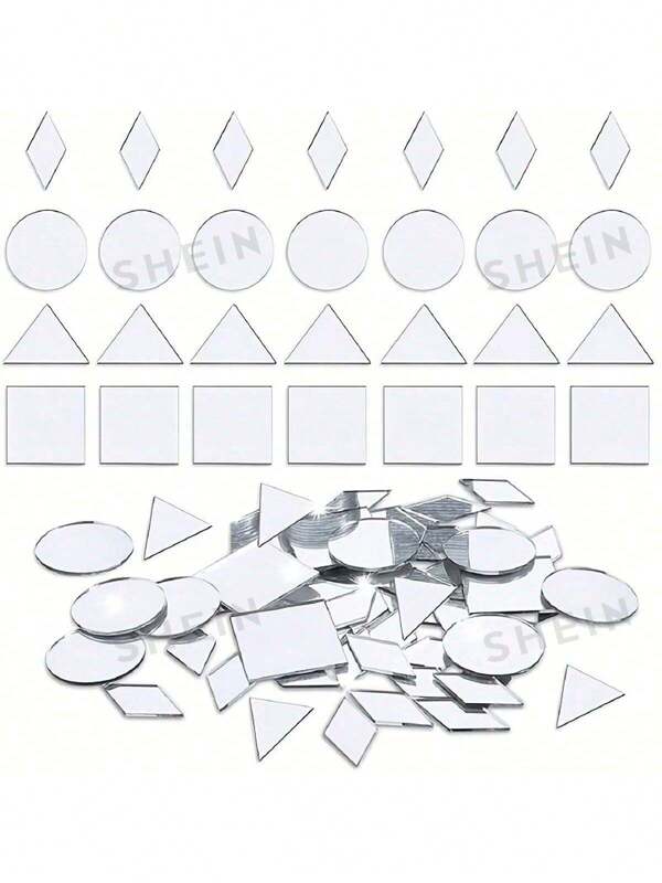 100 Pieces Craft Mirror Set Contains Triangle, Square, Round, Diamond, Teardrop, Heart And Other Shapes Home Decoration, Suitable For DIY Mosaic Creation, Can Be Collaged Into Murals, Ornaments, Room Decoration. Can Also Decorate Disco Ball, Lighting Up The Party Atmosphere Wall Decoration, But Also Can Be Used For Kitchen, Living Room Decoration,