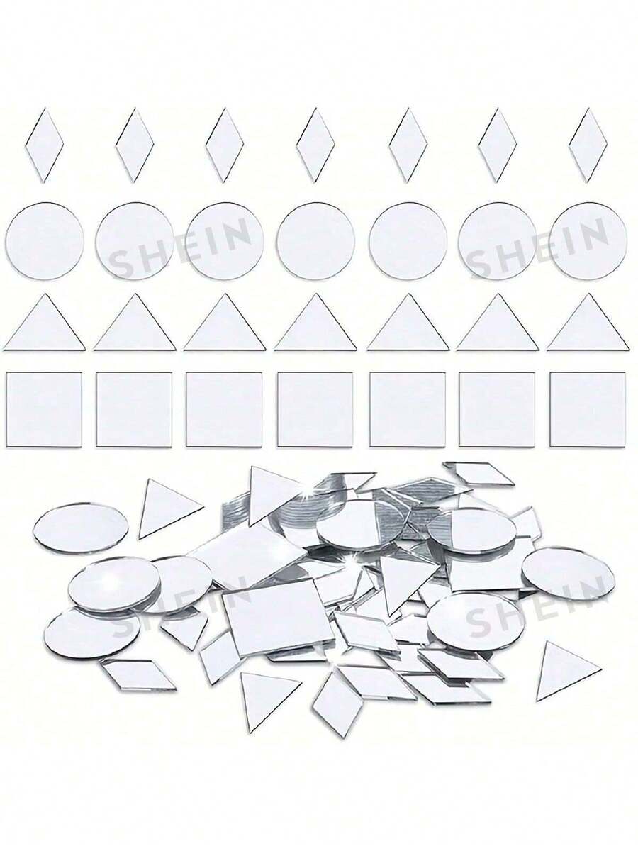 OUTANA 100片工艺镜套装包含三角形、正方形、圆形、水钻形、水滴形、心形等多种形状，可用于家居装饰，适合DIY马赛克创作，可拼贴成壁画、装饰品、房间装饰；也可用于装饰迪斯科球，点亮派对氛围，打造墙面装饰，还可用于厨房、客厅装饰。