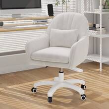 Nalupatio Home Office Chair, Velvet Chair With Head Cushion, 360° Rotatable, Height Adjustable Office Chair Ergonomic, Make-Up Chair Swivel Chair, For Study Bedroom, Load Capacity Up To 150kg - 白色 - 查看 1