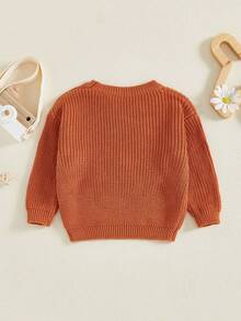 Toddler Boys Knitted Jumper Big Bro Letter Embroidery Round Neck Pullover Sweater Baby Warm Knit Tops Pullover Knitwear - 橘色 - 查看 2