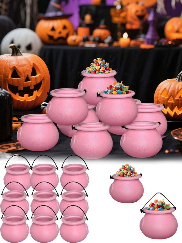 6pcs Mini Pink Boiler Set, Halloween Magic Boiler, Witch Boiler Party Supplies, Trick Or Treat Party Supplies, Halloween Supplies, Vintage Party Tabletop Decorations, Party Favors Holiday Decorations
