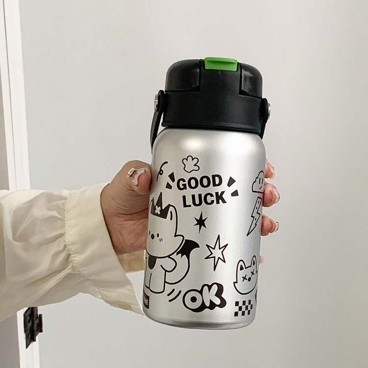 1 件不锈钢保温水瓶，配有可爱的 3D 印花硅胶手柄，大容量 - 彩色 - 查看 8