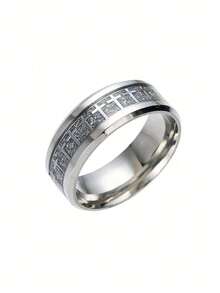 1Pc Men's Fashionable Titanium Steel Cross Ring - Silver - View 3