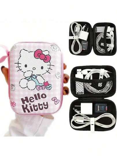 Sanrio Sanrio Hello Kitty&Kuromi Limited Edition Cartoon Cute EVA Storage Bag - Portable Data Cable Storage Bag Phone Charger Portable Storage Bag Earphones USB Drive Camera Bag Storage Bag Handheld Zipper Bag, Charger, Earphones, And Coin Storage Box