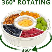 Divided Serving Tray With Lid, Rotating Snack Box With 6 Compartments, Removable Large Snack Box With Handle, Multifunctional Fruit Tray For Home, Party, Picnic - White - View 3