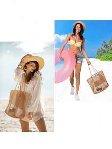 Bolso de malla de nailon para viajes a la playa, bolso de mano y de hombro casual, plegable para mujeres, adecuado para la playa, picnics y vacaciones, disponible en varios colores