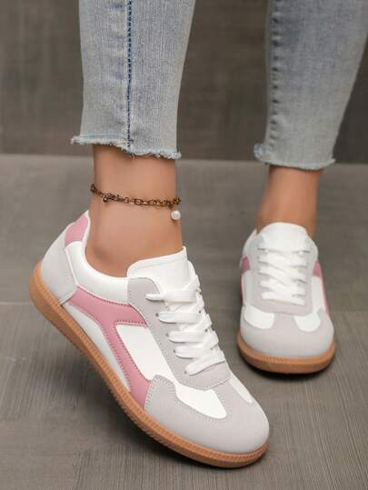Women's Multifunctional Fashion Casual Shoes, Lightweight, Comfortable, Non-Slip Lace-Up Round Toe Rubber Sole Casual Sneakers, White Color