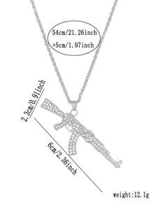 1pc Rhinestone Embellished Gun Shaped Alloy Necklace, Creative Hip Hop Style For Men - Silver - View 6