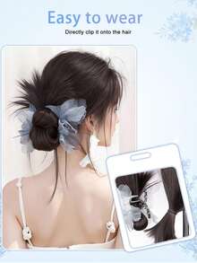 时尚女士蓝花鸡毛发髻，耐热合成发，适合日常发型 - 彩色 - 查看 8