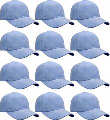 Bulk Lot 12-Pack Adjustable Size Plain Blank Solid Color Baseball Caps - Sky Blue - View 1