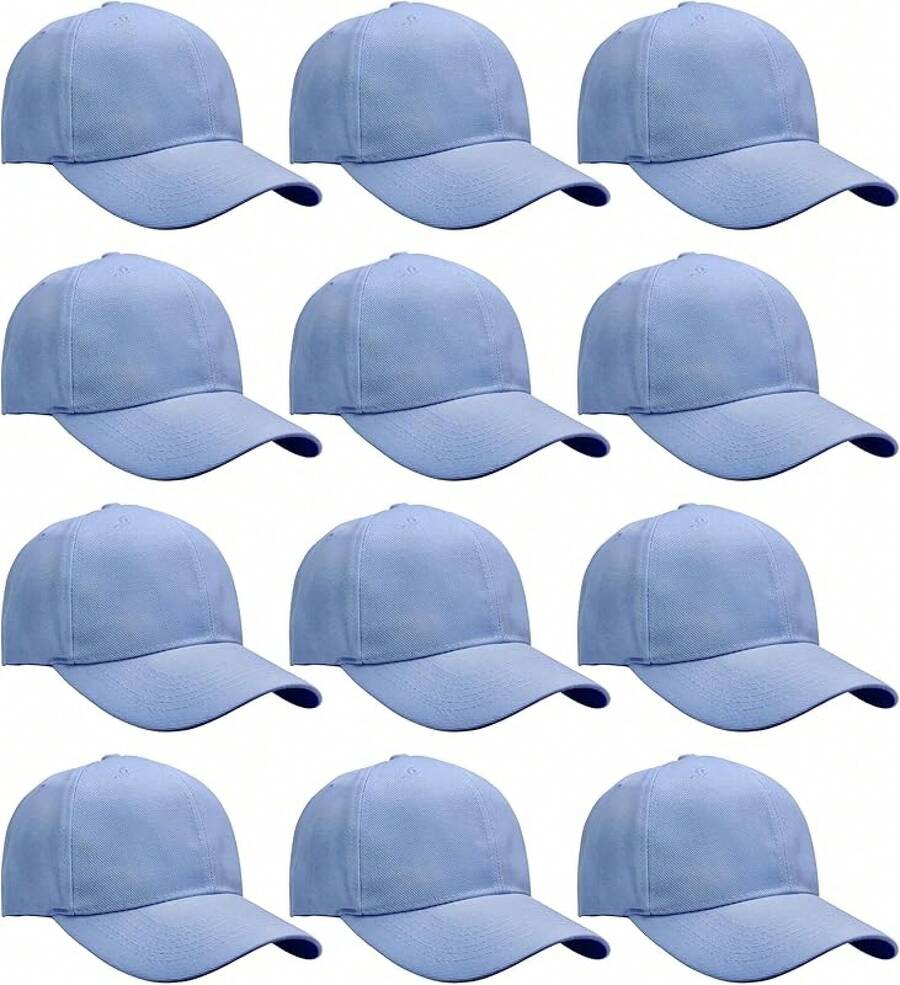 Bulk Lot 12-Pack Adjustable Size Plain Blank Solid Color Baseball Caps - Sky Blue - View 1