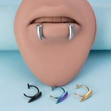 2pcs Halloween Zombie Teeth Vampire Teeth Costume Props Lip Ring Exaggerated Gothic Style Stainless Steel Fake Lip Piercing Stud Ring With Sharp Teeth Design Body Jewelry - Multicolor - View 2