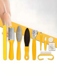Raspador de pies 10 en 1 Eliminador de piel muerta y callosidades, Plancha de pies, Moledor de pies, Herramienta de pedicura, Juego de cuchillos exfoliantes amarillos para pedicura, Cuidado de los pies, Juego de herramientas de pedicura
