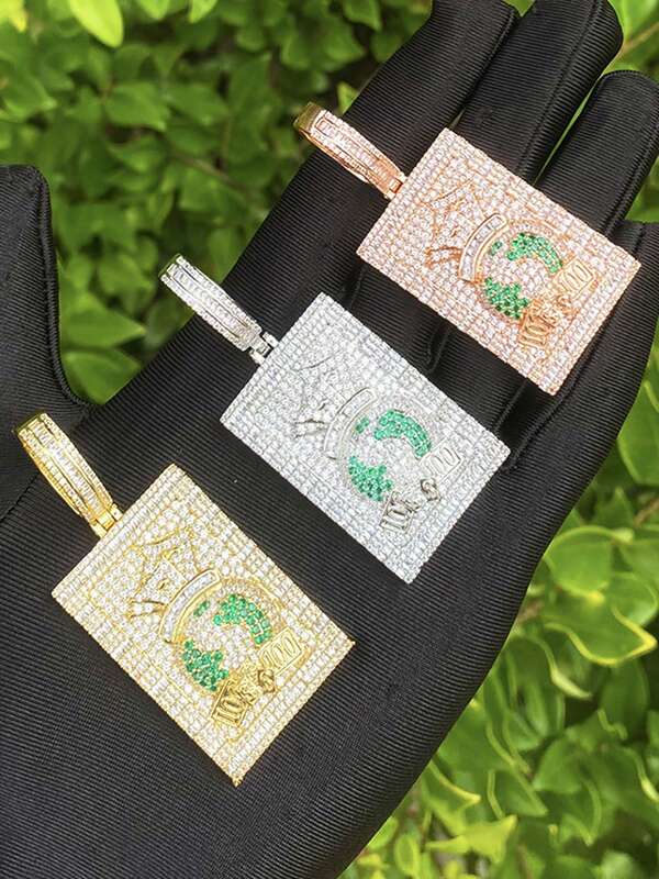 DUBSS 1 Pieza Colgante de Collar con Etiqueta de Dólar Engastado con Diamantes Simulados Chapado para Hombres Joyería Hip Hop