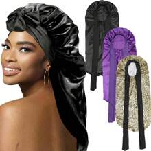 Women's Bonnets, Solid Color With Tie Closure, Silky Smooth Fashionable Satin Cap, Casual And Comfortable Hair Protection Cap For Sleep, Non-Slip Nightcap. - View 6