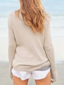 Women Lobster Graphic Knit Sweater Y2k Long Sleeve Crew Neck Oversized Pullover Warm Sweaters Fall Winter Knitwear - Màu be - Xem 4