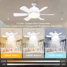 1pc White 15.8" Round Ceiling Fan With Light - 3-Speed Adjustable, Memory Dimmable LED, Mute Motor, Color/Timer Settings, Remote Control, USB-Powered For Bedroom, Kitchen, Balcony, Garage - White Six Leaf Fan Light - View 4