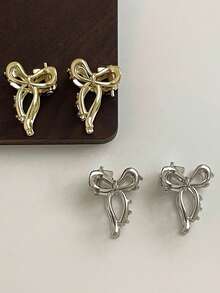 2个甜美金属蝴蝶结发爪，适合女孩，可用于侧刘海和凌乱发型，金色发饰，情人节礼物，发夹，发卡，发夹，发抓夹，发卡，发饰，休闲秋冬发饰，适合女性度假装扮，夏季海滩装扮 - 銀色 - 查看 6