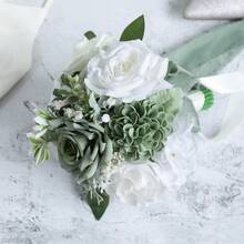Dusty Blue Wedding Bouquets For Bride Bridesmaid, White Wedding Artificial Roses Flowers For Wedding Bouquets Ceremony, Anniversary - Sage Green - View 2
