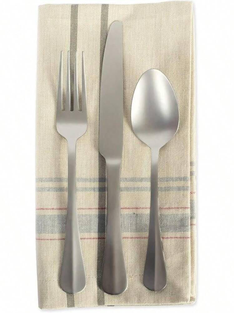 100% algodón, Lavable a máquina, Mantel Individual a Rayas francesas para cenas - Gris - Añade 4