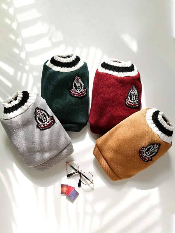 Cute College Style Cat/Dog Clothes, Warm Thermal Lined Top, Anti-Shedding Pet Apparel, Autumn/Winter