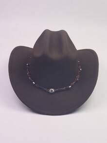 1 pieza Sombrero de fieltro estilo vaquero unisex, sombrero casual de ala ancha estilo western, sombrero de fiesta de jazz hecho a mano con diseño tejido de ojo - Multicolor - Ver 3