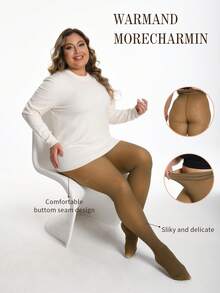 Thick Warm Pantyhose, Stylish Fake Skin Fleece Leggings, High Waisted Design, Women's Pantyhose And Stockings Winter - 咖透膚 - 查看 7