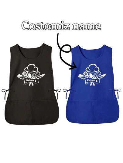 1PC Personalized Custom Hair Stylist Apron, Customized Kitchen Cooking Apron,2-Pocket Quick-Dry Apron For Home For Men And Women, Modern Polyester Oil-Proof Apron,Quick-Dry, Solid Color, Kitchen And Home Use