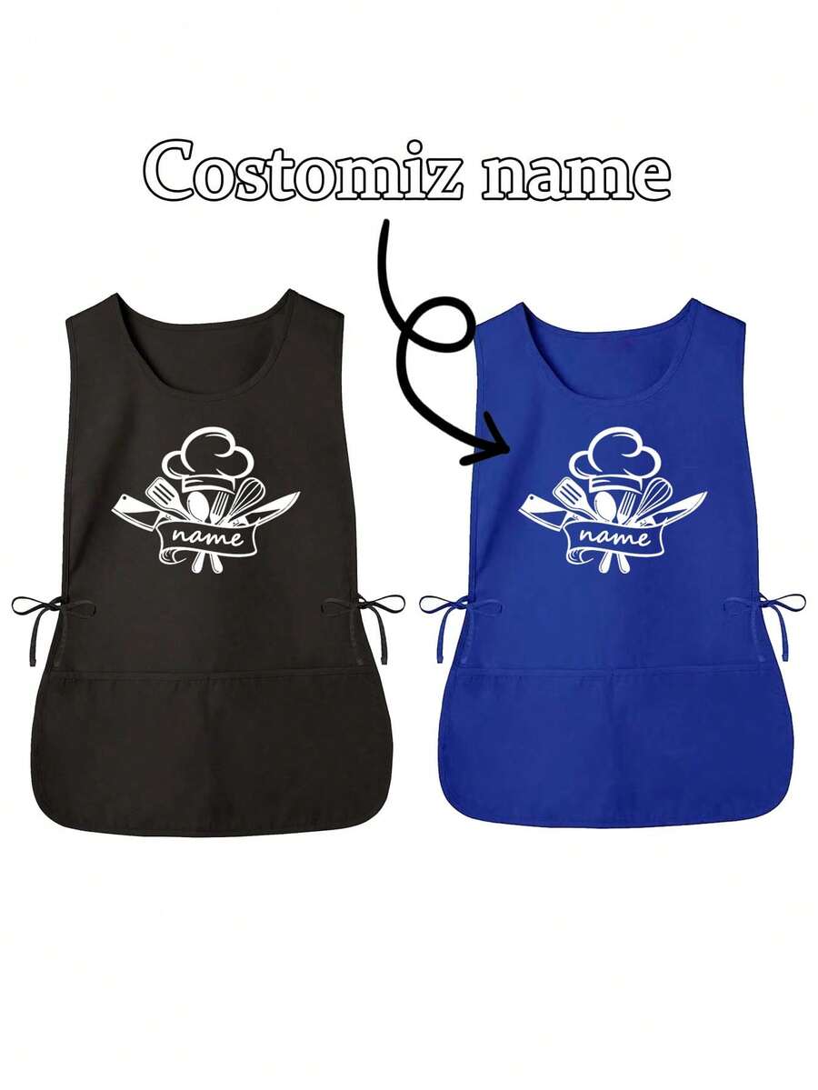 1PC Personalized Custom Hair Stylist Apron, Customized Kitchen Cooking Apron,2-Pocket Quick-Dry Apron For Home For Men And Women, Modern Polyester Oil-Proof Apron,Quick-Dry, Solid Color, Kitchen And Home Use