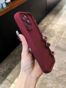 Recessed Wine Red Material Thickened Minimalist Anti-Drop Thick Phone Protective Case With Printed Design, Compatible With IPhone 16/16 Pro/16 Pro Max/16 Plus/15 XR/7/8, Compatible With IPhone 15 Pro Max, 12 Pro Max, 13 Pro Max, 14 Pro Max, 13, 14, 11, 12, P14, P11 Soft Shell, P12 Anti-Drop, XS, XR, 7/8P, 7/8 GES2 Waterproof Shockproof Scratch Resistant - Burgundy - View 4