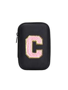 便携式 CCD 相机保护套，粉色字母 A-Z 毛巾刺绣，紧凑设计，防水材质，非常适合户外摄影爱好者和旅行者充电器盒，办公室必备数码包电缆相机包电子数据线整理器存储，钱包式移动电源盖旅行相机包，女士男士礼物，教师必备用品，防水轻便大容量便携式配件，适合暑假旅行，户外活动旅行必需品