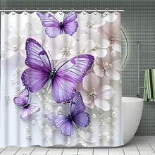 Bộ 4 rèm tắm hình bướm tím mộng mơ, quà tặng trang trí nhà mới tuyệt đẹp cho ngôi nhà hiện đại. Bộ rèm tắm và thảm chùi chân chống thấm nước ba món kèm 12 móc treo rèm tắm. Trang trí phòng tắm - Nhiều màu - Xem 2