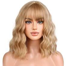 Ombre Blue Wigs For Women Short Curly Wavy Blue Wig For Girls Short Bob Wig With Bangs Heat Resistant Synthetic Wigs For Cosplay Costume Party (Blue Ombre Wig)Essential Festive Atmosphere For Christmas - Nâu và Vàng - Xem 12
