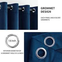 2 Panels Blackout Curtains Solid Soft Grommet Mustard Yellow Thermal Insulated Soundproof Room Darkening Curtains/Drapes/Panels Fall Living Room Bedroom 52 X 90 Inch - Navy Blue - 查看 3
