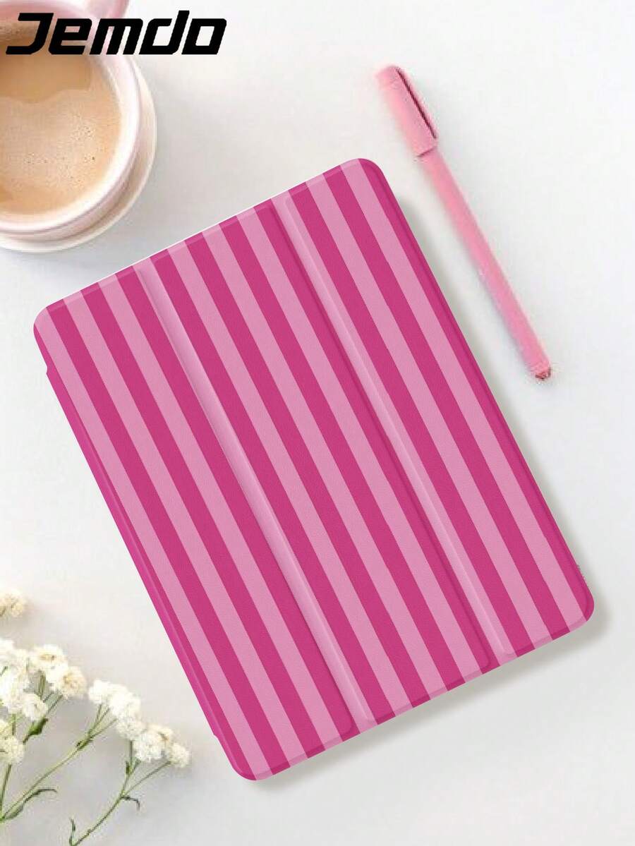 1pc Pink & White Plaid Pattern Tablet Protective Case, With Pencil Slot, Anti-Drop, Sleep/Wake Support, Compatible With Samsung, And IPad